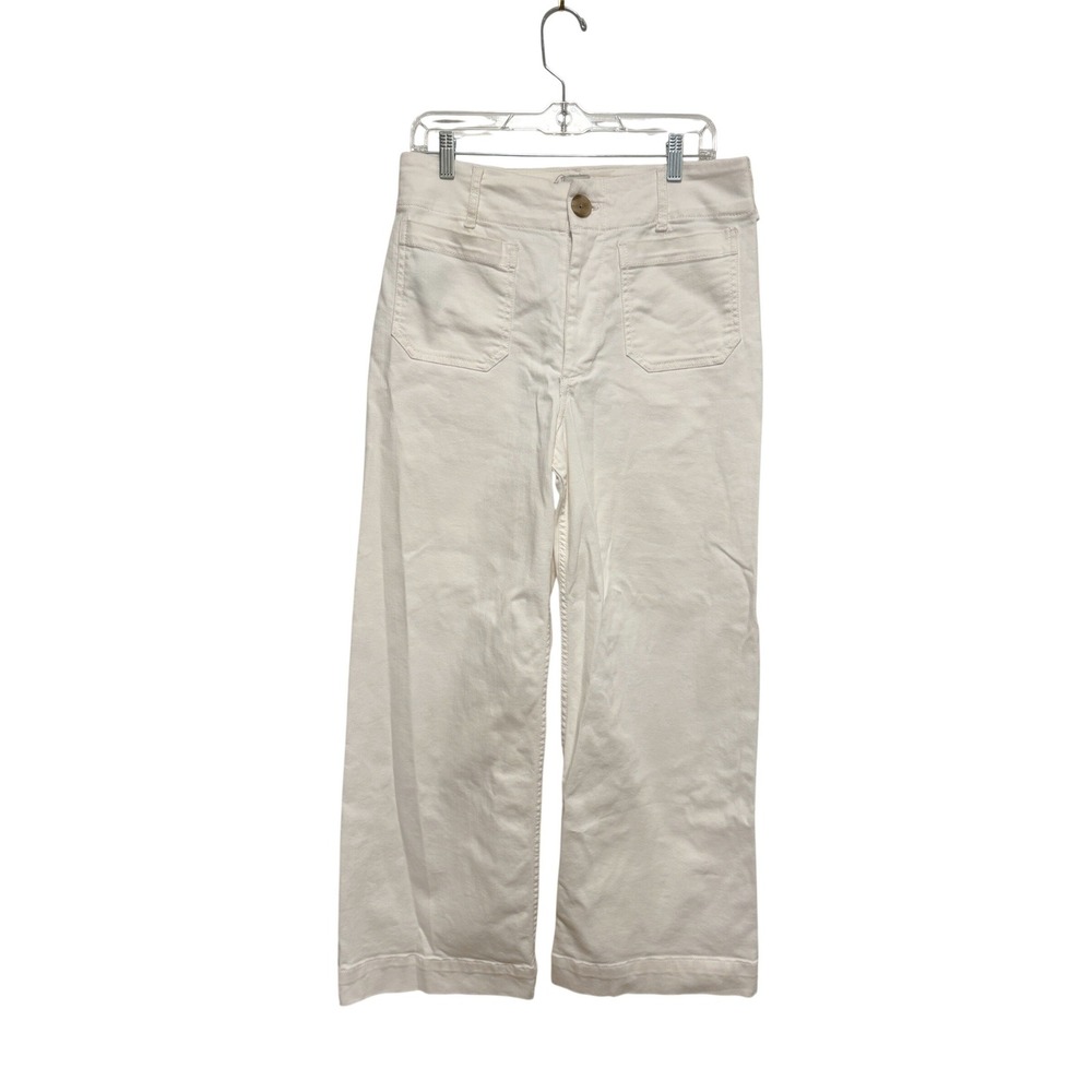Maeve Anthropologie The Colette Full Length Wide Leg Pants White Denim Sz 30